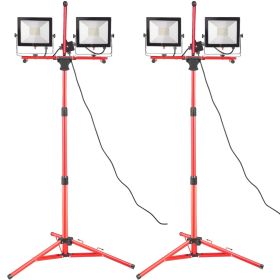 VEVOR LED Work Light with Stand, 2PCS 10000 Lumen Dual-head LED Work Light with 27.6"-68.1" Adjustable and Foldable Tripod Stand