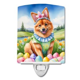 NEW Finnish Spitz Easter Egg Hunt Ceramic Night Light Compact, UL-Certified, Ideal for Bedroom, Bathroom, Nursery, Hallway, Kitchen, 6x4x3, Multi