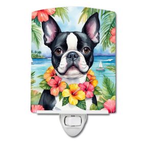 NEW Boston Terrier Luau Ceramic Night Light Compact, UL-Certified, Ideal for Bedroom, Bathroom, Nursery, Hallway, Kitchen, 6x4x3, Multicolor