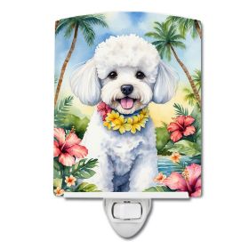 NEW Bichon Frise Luau Ceramic Night Light Compact, UL-Certified, Ideal for Bedroom, Bathroom, Nursery, Hallway, Kitchen, 6x4x3, Multicolor