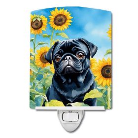NEW Pug in Sunflowers Ceramic Night Light Compact, UL-Certified, Ideal for Bedroom, Bathroom, Nursery, Hallway, Kitchen, 6x4x3, Multicolor