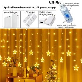 1pc; LED Star Curtain Lamp; USB Plug 11.5ft Festival Lights; Valentine's Day Decorative; Indoor; Outdoor; Wedding Party; Window Bedroom New Year (Color: Warm White, size: USB)