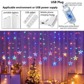 1pc; LED Star Curtain Lamp; USB Plug 11.5ft Festival Lights; Valentine's Day Decorative; Indoor; Outdoor; Wedding Party; Window Bedroom New Year (Color: Color, size: USB)