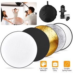 5 In 1 Photography Round Light Reflector Collapsible Multi Disc Light Diffuser w/ Storage Bag Translucent Silver Gold White Black 5 Colors Reflec (size: L)