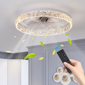 Modern Acrylic Ceiling Fan Light with Remote Control, Dimmable LED Chandelier, 6-Speed Adjustable, Quiet Motor, Flush Mount Design for Living Roo (Color: as Pic)