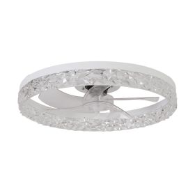 Modern Acrylic Ceiling Fan Light with Remote Control, Dimmable LED Chandelier, 6-Speed Adjustable, Quiet Motor, Flush Mount Design for Living Roo (Color: White + Acrylic + ABS)