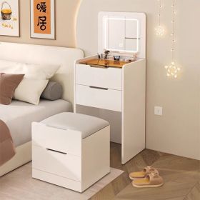 a3-in-1 dressing table with flip mirror and light, small dressing table set with visible glass tabletop, 3 drawers, storage bench (Color: as picture)